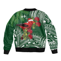Christmas Hawaii with I'iwi Bird Sleeve Zip Bomber Jacket Aloha Mele Kalikimaka - Green Art LT9 - Polynesian Pride
