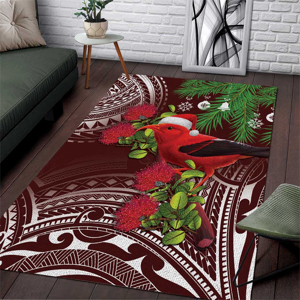 Christmas Hawaii with I'iwi Bird Area Rug Aloha Mele Kalikimaka - Oxblood Art