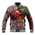 Christmas Hawaii with I'iwi Bird Baseball Jacket Aloha Mele Kalikimaka - Oxblood Art