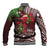 Christmas Hawaii with I'iwi Bird Baseball Jacket Aloha Mele Kalikimaka - Oxblood Art