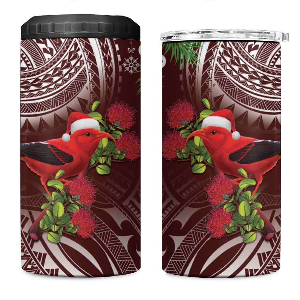 Christmas Hawaii with I'iwi Bird 4 in 1 Can Cooler Tumbler Aloha Mele Kalikimaka - Oxblood Art LT9 One Size: 16 oz Oxblood - Polynesian Pride