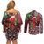 Christmas Hawaii with I'iwi Bird Couples Matching Off Shoulder Short Dress and Long Sleeve Button Shirt Aloha Mele Kalikimaka - Oxblood Art