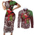 Christmas Hawaii with I'iwi Bird Couples Matching Short Sleeve Bodycon Dress and Long Sleeve Button Shirt Aloha Mele Kalikimaka - Oxblood Art