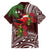 Christmas Hawaii with I'iwi Bird Family Matching Off Shoulder Short Dress and Hawaiian Shirt Aloha Mele Kalikimaka - Oxblood Art