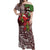 Christmas Hawaii with I'iwi Bird Off Shoulder Maxi Dress Aloha Mele Kalikimaka - Oxblood Art