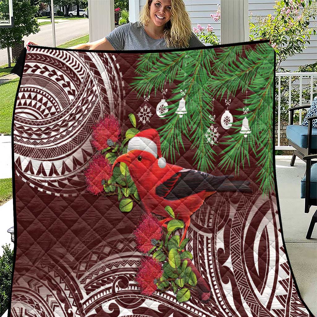 Christmas Hawaii with I'iwi Bird Quilt Aloha Mele Kalikimaka - Oxblood Art LT9 Oxblood - Polynesian Pride