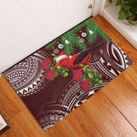Christmas Hawaii with I'iwi Bird Rubber Doormat Aloha Mele Kalikimaka - Oxblood Art LT9 - Polynesian Pride