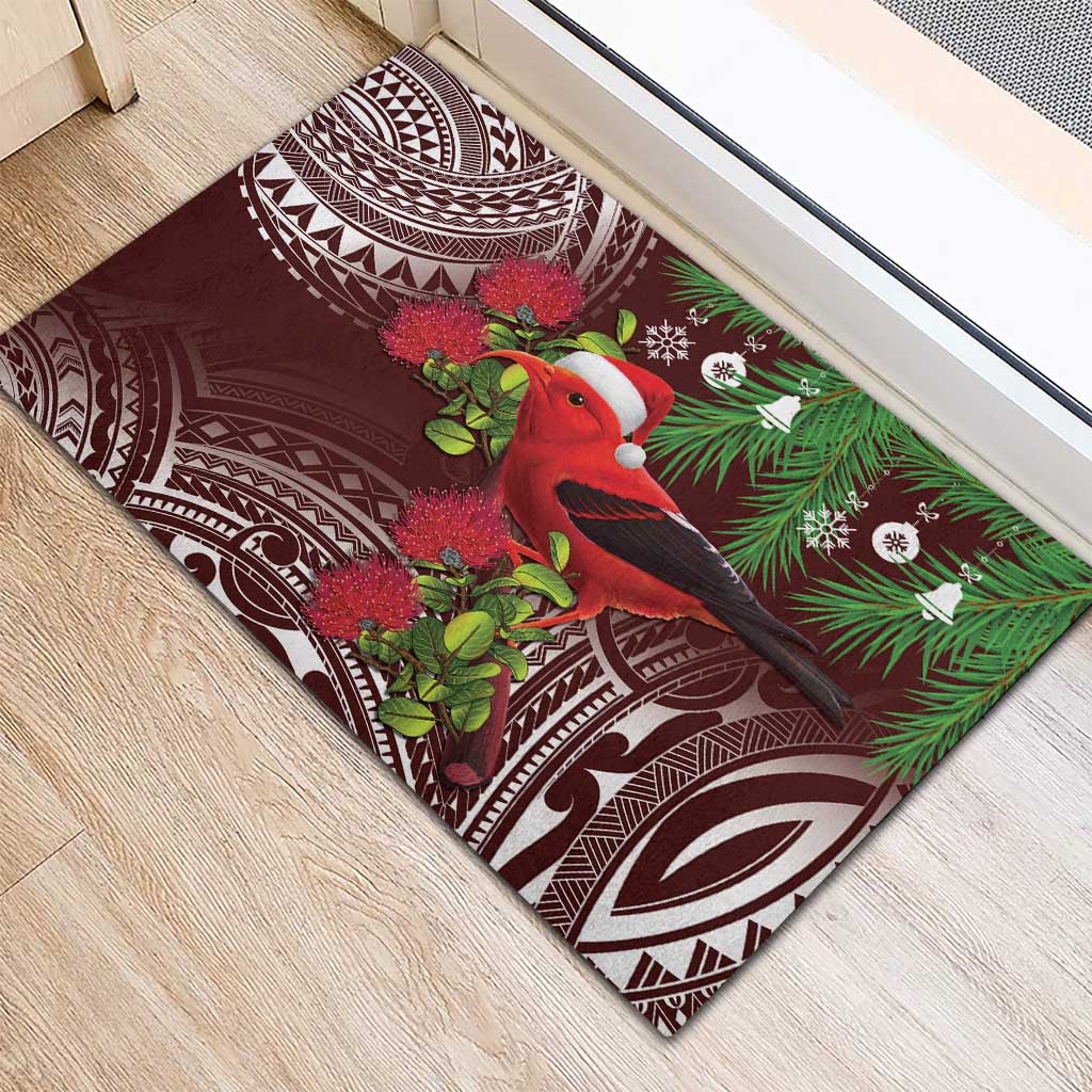 Christmas Hawaii with I'iwi Bird Rubber Doormat Aloha Mele Kalikimaka - Oxblood Art LT9 - Polynesian Pride