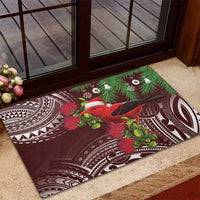 Christmas Hawaii with I'iwi Bird Rubber Doormat Aloha Mele Kalikimaka - Oxblood Art LT9 - Polynesian Pride