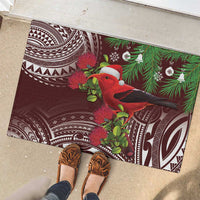 Christmas Hawaii with I'iwi Bird Rubber Doormat Aloha Mele Kalikimaka - Oxblood Art LT9 - Polynesian Pride