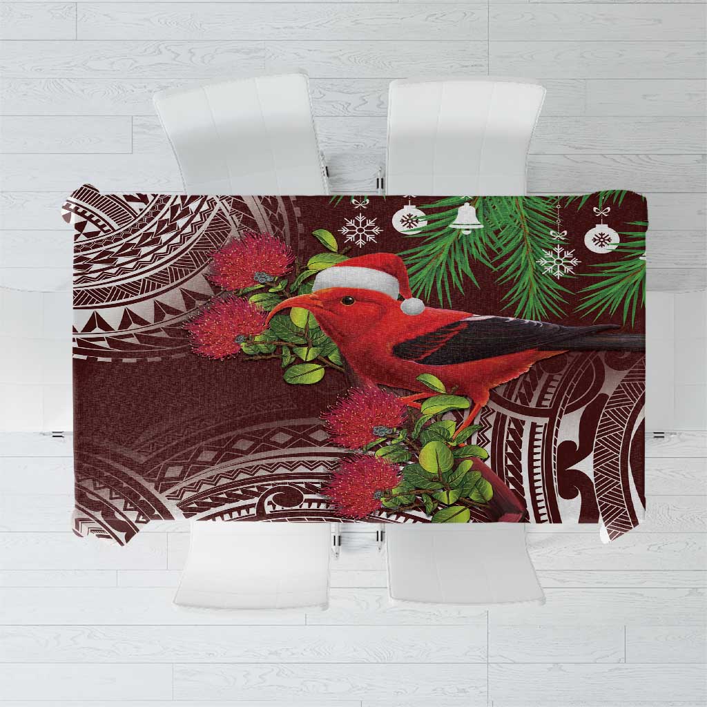 Christmas Hawaii with I'iwi Bird Tablecloth Aloha Mele Kalikimaka - Oxblood Art