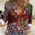 Christmas Hawaii with I'iwi Bird Women Casual Shirt Aloha Mele Kalikimaka - Oxblood Art