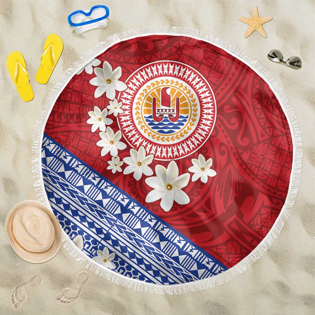 French Polynesia Beach Blanket Tahitian Tiare Flowers Tribal LT9 One Size 150cm Red - Polynesian Pride