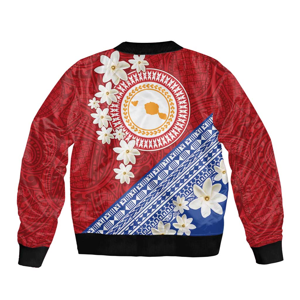 French Polynesia Bomber Jacket Tahitian Tiare Flowers Tribal LT9 - Polynesian Pride