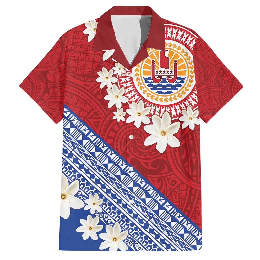 French Polynesia Hawaiian Shirt Tahitian Tiare Flowers Tribal LT9 Red - Polynesian Pride