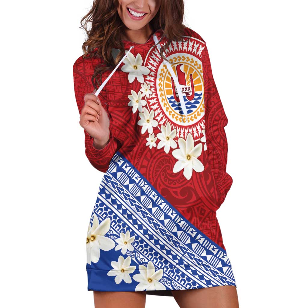 French Polynesia Hoodie Dress Tahitian Tiare Flowers Tribal