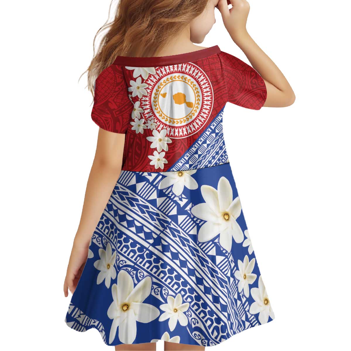 French Polynesia Kid Short Sleeve Dress Tahitian Tiare Flowers Tribal LT9 - Polynesian Pride