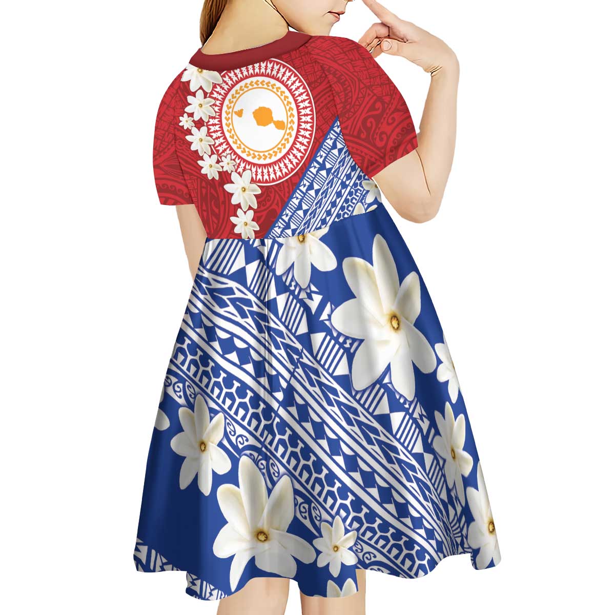 French Polynesia Kid Short Sleeve Dress Tahitian Tiare Flowers Tribal LT9 - Polynesian Pride