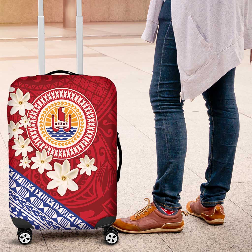 French Polynesia Luggage Cover Tahitian Tiare Flowers Tribal LT9 Red - Polynesian Pride