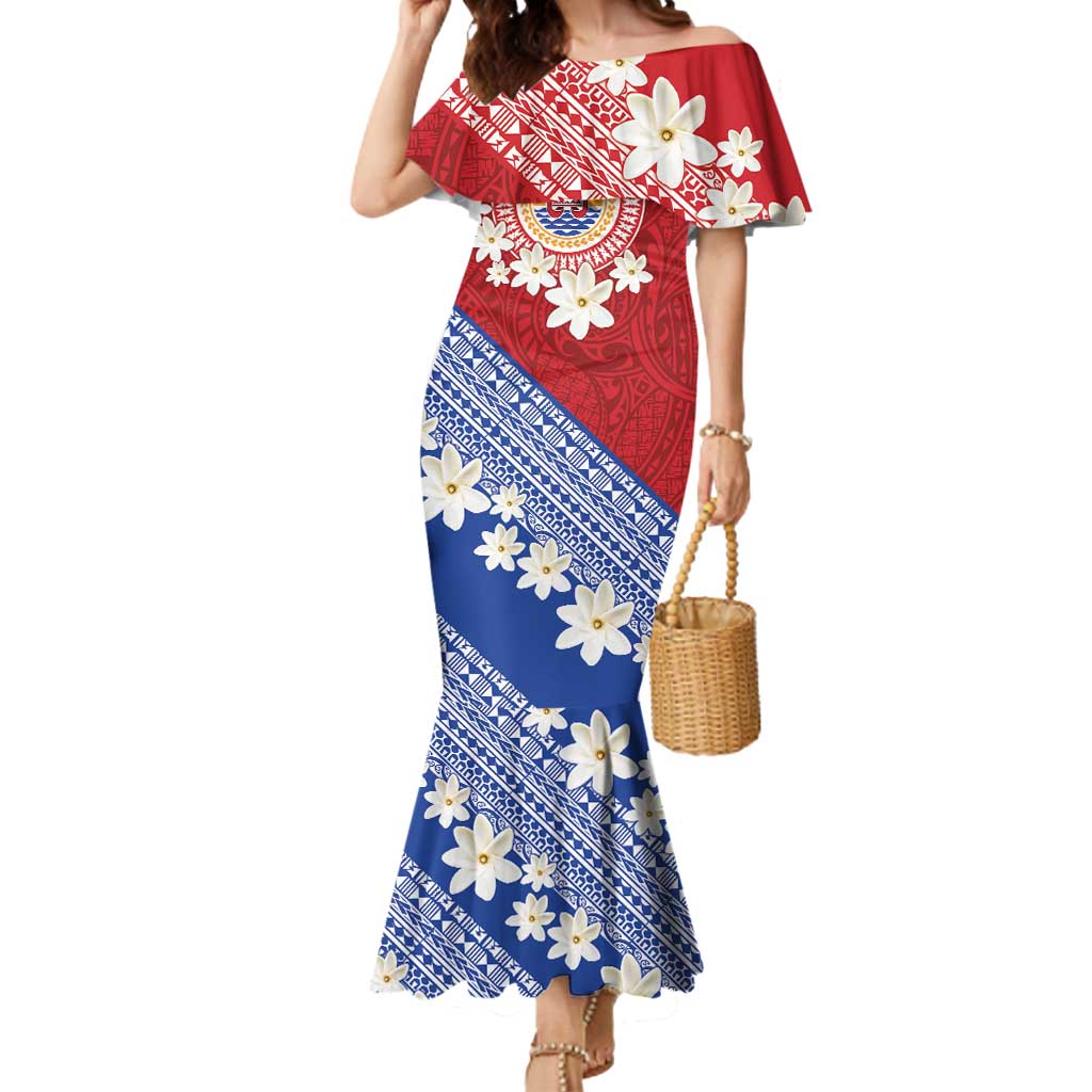 French Polynesia Mermaid Dress Tahitian Tiare Flowers Tribal LT9 Women Red - Polynesian Pride