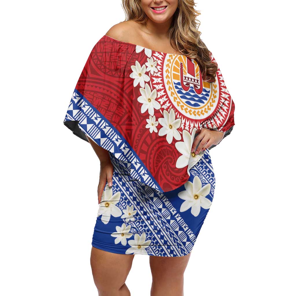 French Polynesia Off Shoulder Short Dress Tahitian Tiare Flowers Tribal LT9 Women Red - Polynesian Pride