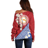 French Polynesia Off Shoulder Sweater Tahitian Tiare Flowers Tribal LT9 - Polynesian Pride