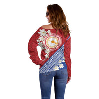 French Polynesia Off Shoulder Sweater Tahitian Tiare Flowers Tribal LT9 - Polynesian Pride