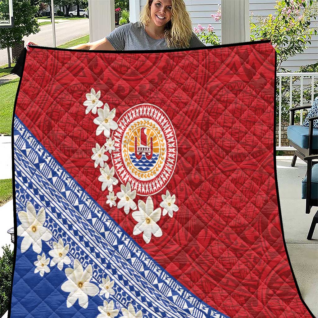 French Polynesia Quilt Tahitian Tiare Flowers Tribal LT9 Red - Polynesian Pride
