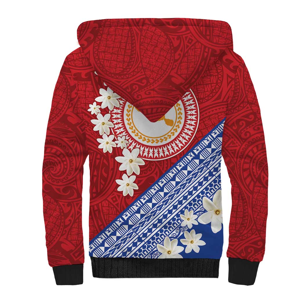 French Polynesia Sherpa Hoodie Tahitian Tiare Flowers Tribal LT9 - Polynesian Pride