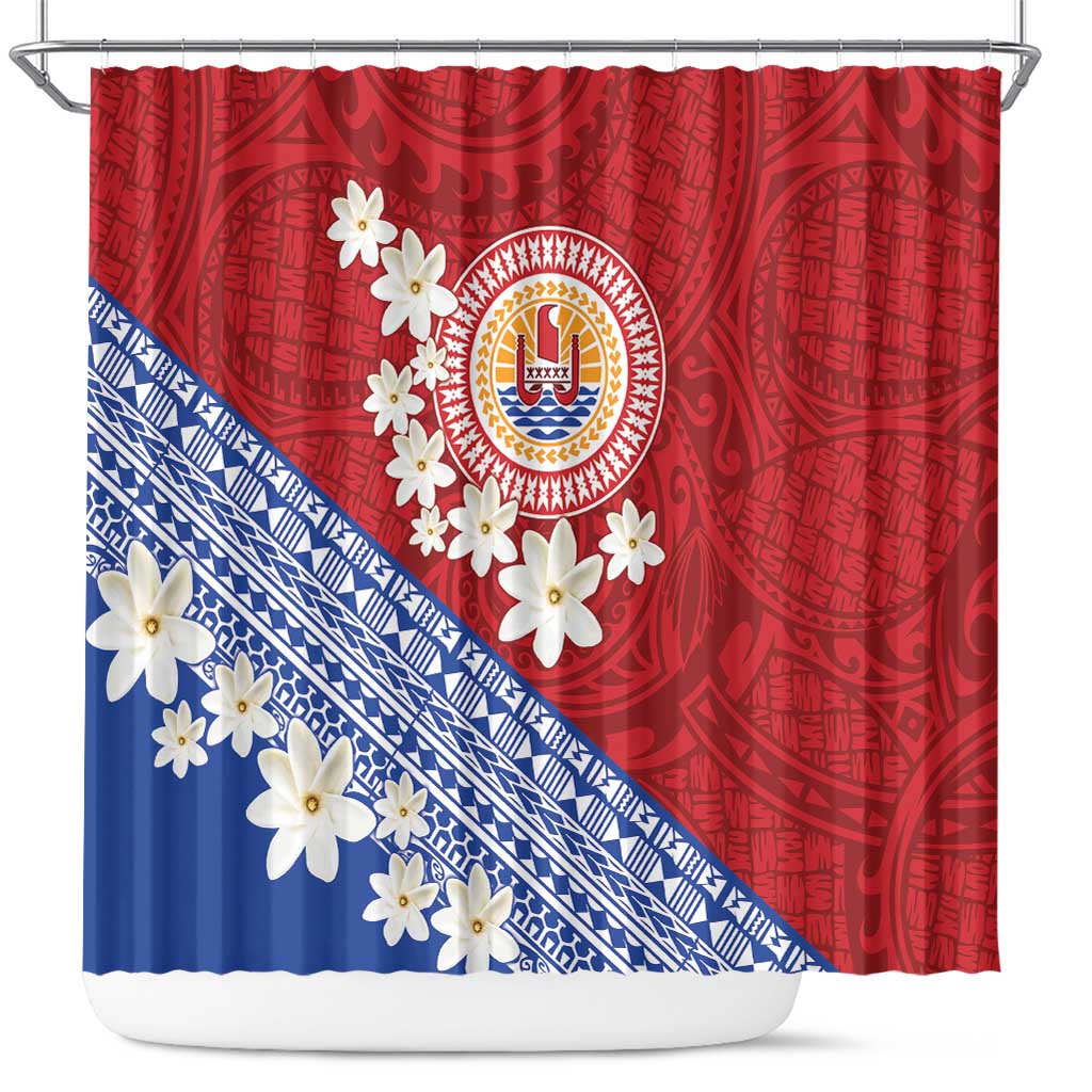 French Polynesia Shower Curtain Tahitian Tiare Flowers Tribal