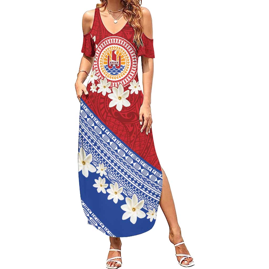 French Polynesia Summer Maxi Dress Tahitian Tiare Flowers Tribal