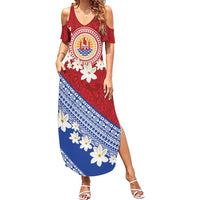 French Polynesia Summer Maxi Dress Tahitian Tiare Flowers Tribal LT9 Women Red - Polynesian Pride