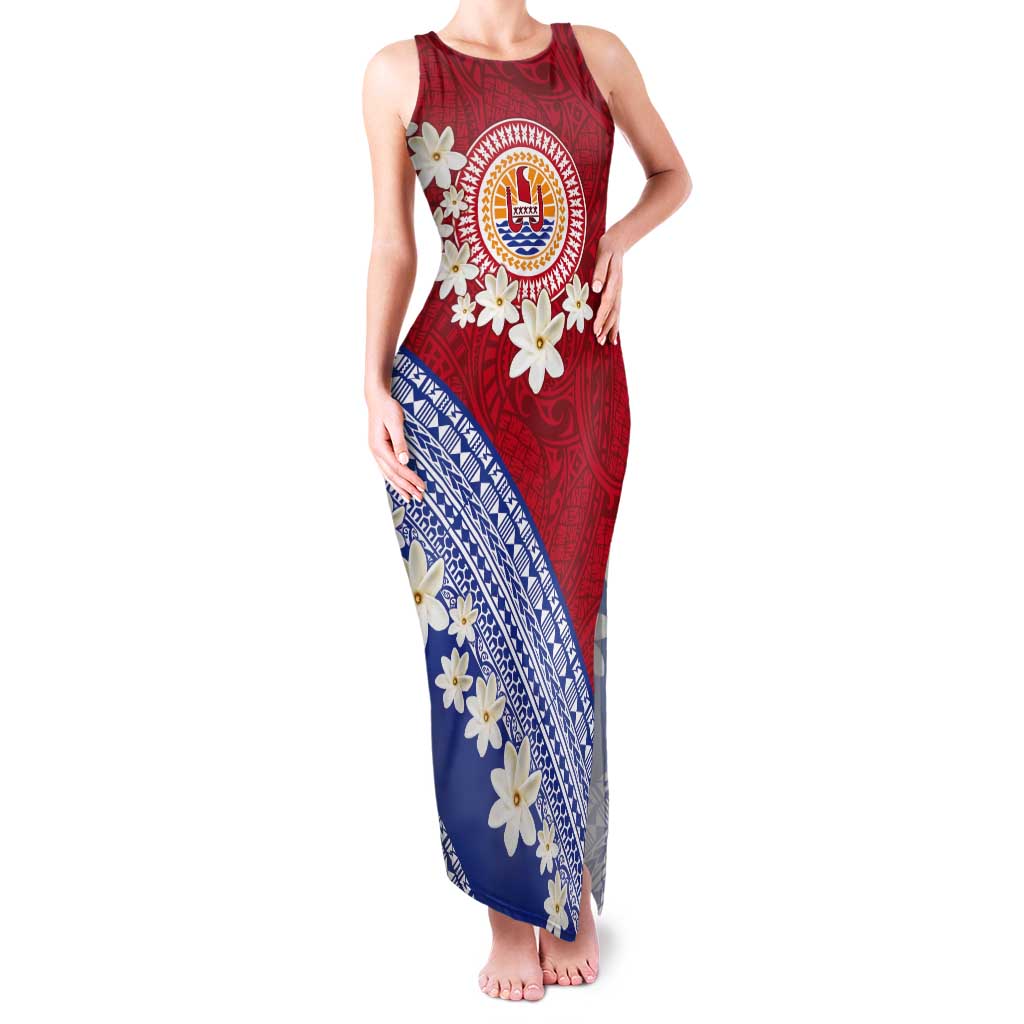 French Polynesia Tank Maxi Dress Tahitian Tiare Flowers Tribal LT9 Women Red - Polynesian Pride