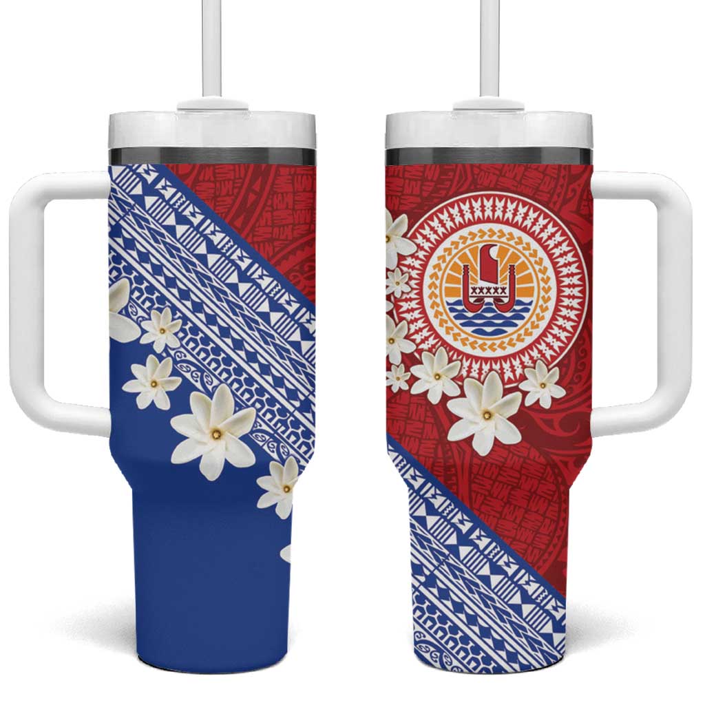 French Polynesia Tumbler With Handle Tahitian Tiare Flowers Tribal LT9 One Size: 40 oz Red - Polynesian Pride