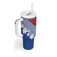 French Polynesia Tumbler With Handle Tahitian Tiare Flowers Tribal LT9 - Polynesian Pride