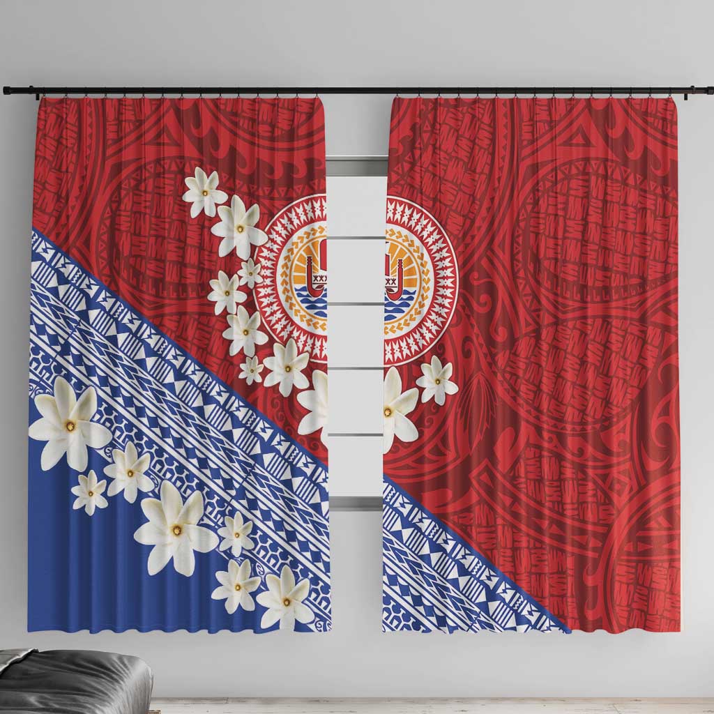 French Polynesia Window Curtain Tahitian Tiare Flowers Tribal LT9 With Hooks Red - Polynesian Pride