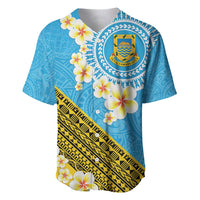 Tuvalu Plumeria Flowers Baseball Jersey Polynesian Tribal Pattern LT9 Blue - Polynesian Pride