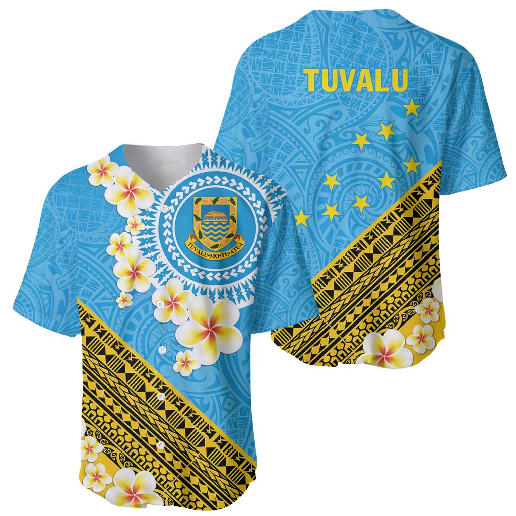 Tuvalu Plumeria Flowers Baseball Jersey Polynesian Tribal Pattern LT9 - Polynesian Pride