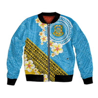 Tuvalu Plumeria Flowers Bomber Jacket Polynesian Tribal Pattern LT9 Unisex Blue - Polynesian Pride