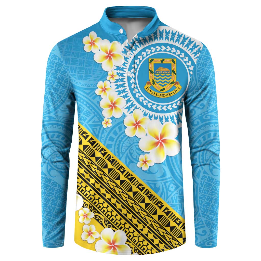 Tuvalu Plumeria Flowers Button Sweatshirt Polynesian Tribal Pattern