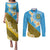 Tuvalu Plumeria Flowers Couples Matching Puletasi and Long Sleeve Button Shirt Polynesian Tribal Pattern