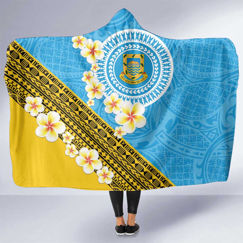 Tuvalu Plumeria Flowers Hooded Blanket Polynesian Tribal Pattern LT9 One Size Blue - Polynesian Pride