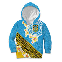 Tuvalu Plumeria Flowers Kid Hoodie Polynesian Tribal Pattern LT9 Hoodie Blue - Polynesian Pride