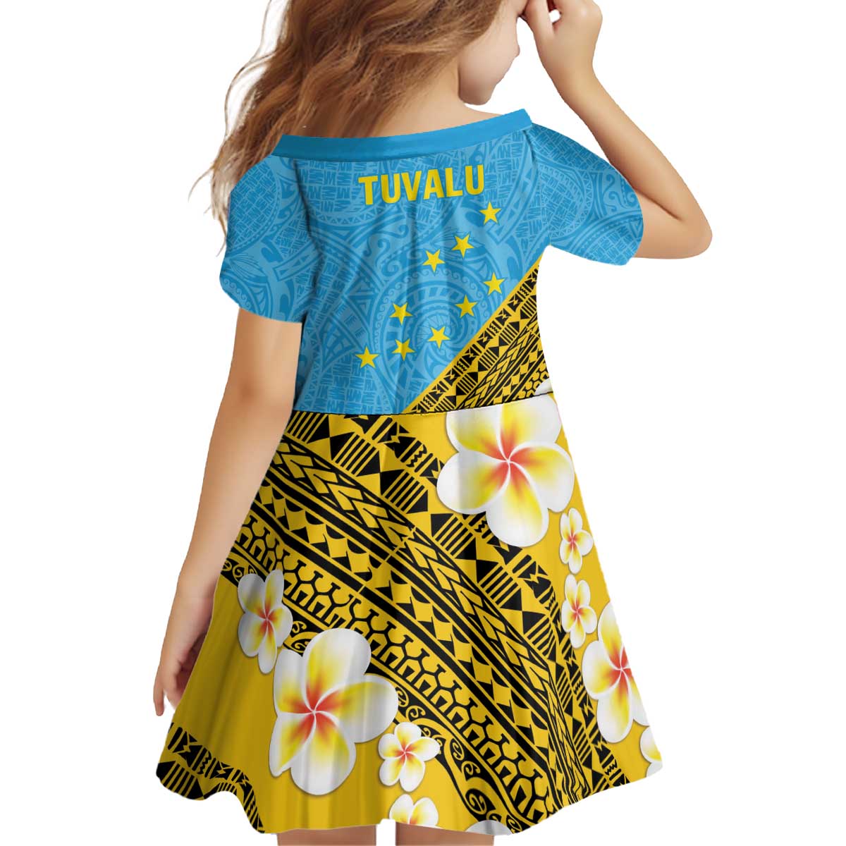 Tuvalu Plumeria Flowers Kid Short Sleeve Dress Polynesian Tribal Pattern LT9 - Polynesian Pride