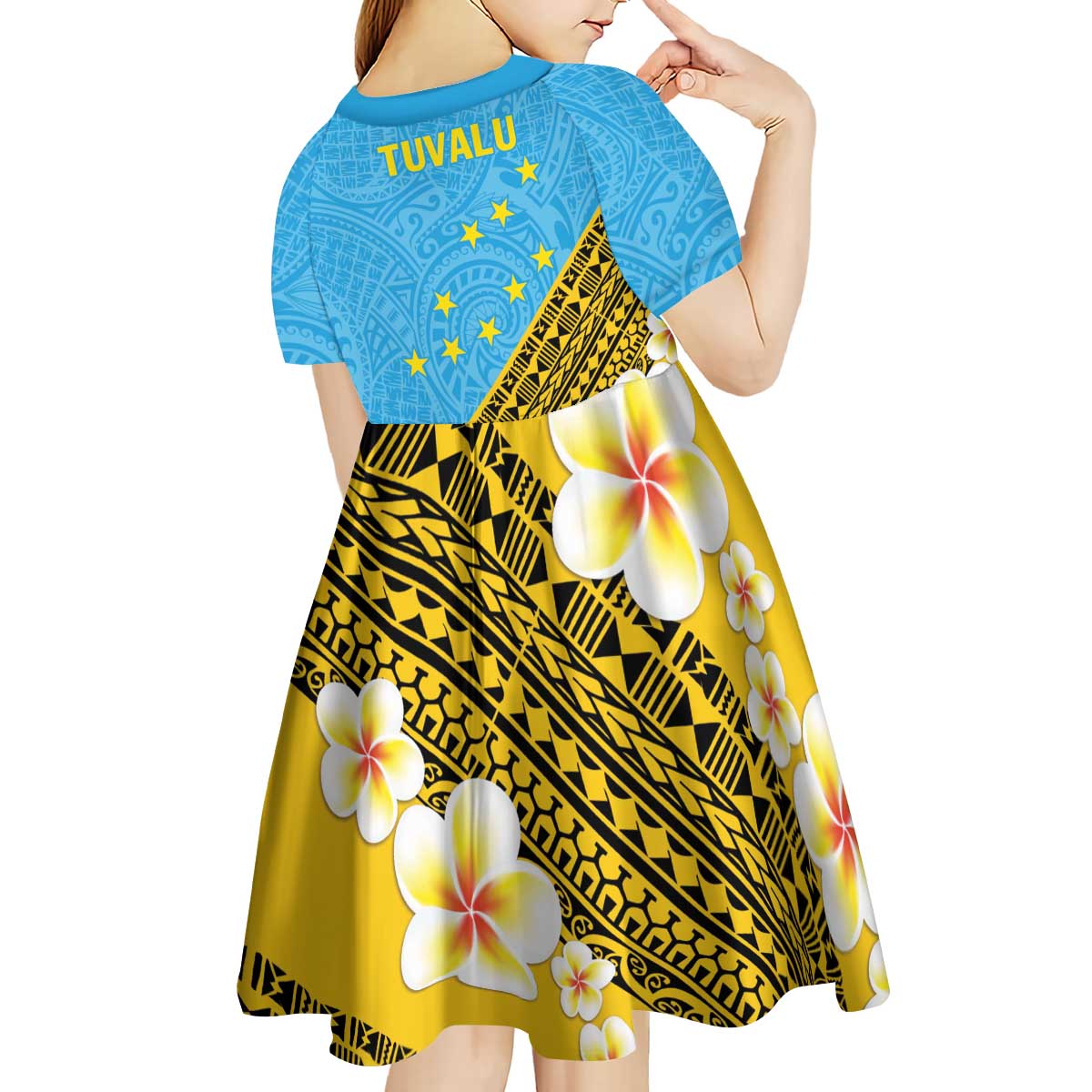 Tuvalu Plumeria Flowers Kid Short Sleeve Dress Polynesian Tribal Pattern LT9 - Polynesian Pride