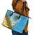 Tuvalu Plumeria Flowers Leather Tote Bag Polynesian Tribal Pattern