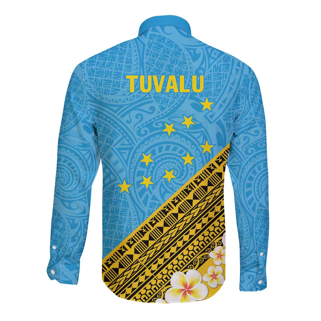Tuvalu Plumeria Flowers Long Sleeve Button Shirt Polynesian Tribal Pattern LT9 - Polynesian Pride