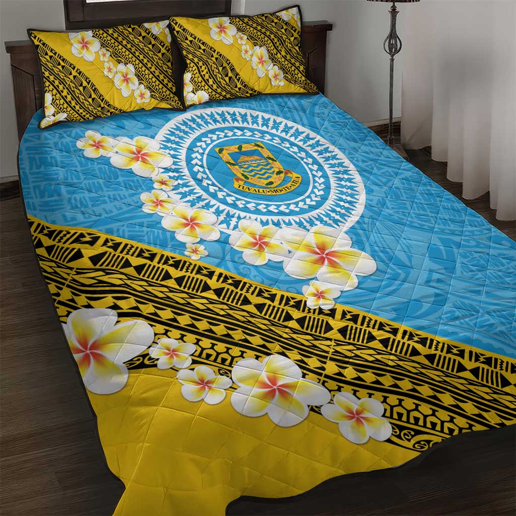 Tuvalu Plumeria Flowers Quilt Bed Set Polynesian Tribal Pattern LT9 Blue - Polynesian Pride
