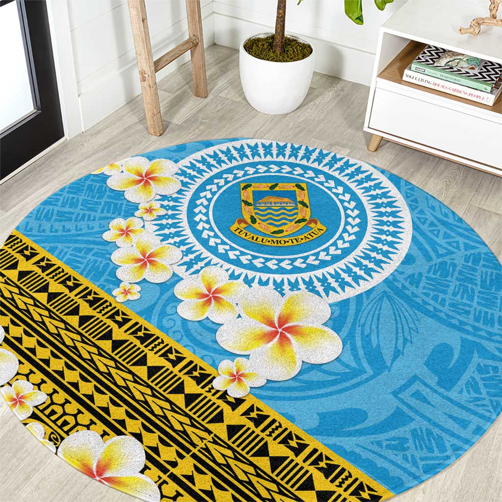 Tuvalu Plumeria Flowers Round Carpet Polynesian Tribal Pattern LT9 Blue - Polynesian Pride