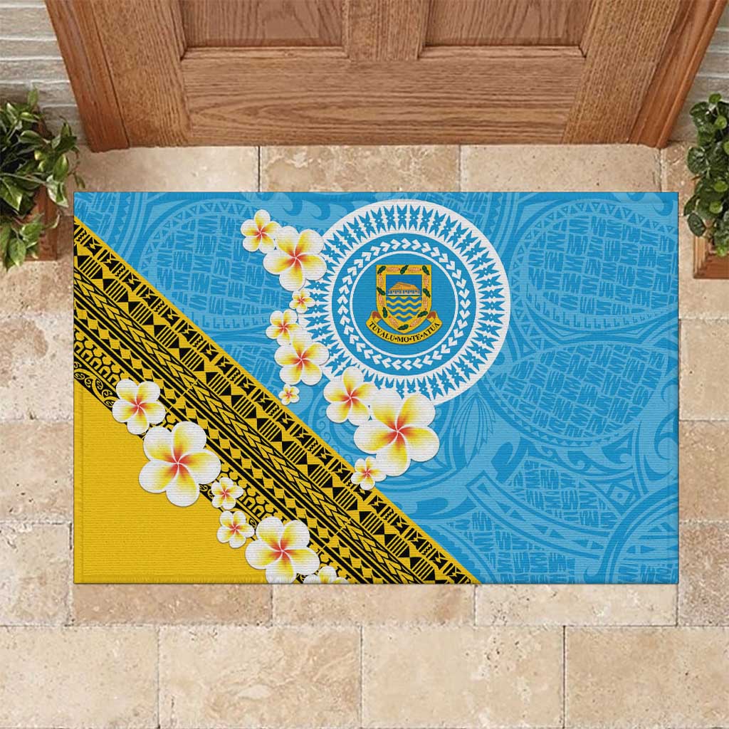 Tuvalu Plumeria Flowers Rubber Doormat Polynesian Tribal Pattern LT9 Blue - Polynesian Pride